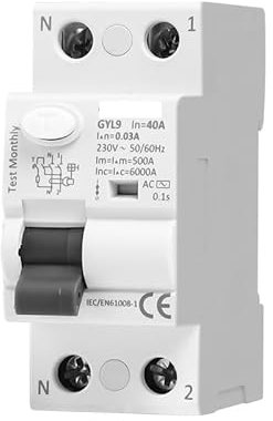 INOKAI Disjoncteur,Interrupteur Différentiel Disjoncteur différentiel électromagnétique de Type AC, disjoncteur différentiel AC ELCB 2 pôles 25A 40A 63A 100A RCD 30mA 100mA 300mA(2P 25A,30mA)