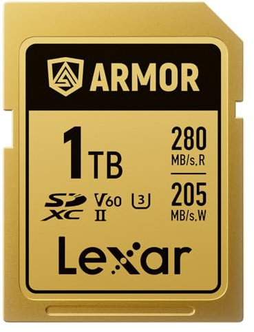 LEXAR Carte SDXC Pro Gold Series Armor UHS-II 1To V60 IP68 Stainless Steel | Provenance France. Emballage securisé. Livré avec Facture dont TVA.