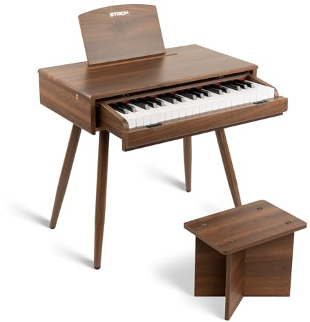 STRICH 37 Keys Kids Piano Keyboard Set, Mini Digital Piano for Kids With Stand Chair, Drawer Design Wood Piano for 3+ Girls and Boys, Walnut Color, SEK-50