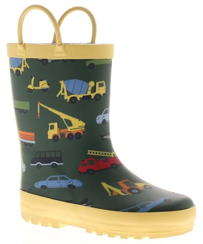 Chatterbox Wynsors Fun 3D Kids Wellies - Waterproof, Warm & Comfortable Rubber Boots with Handles, Removable Insock & Non-Slip Tread for Toddler & Junior Boys Girls Green 9 Child UK