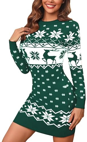 Bresdk Vestito Donna Invernale Abito Natalizio Girocollo Elegante Maglione Natale Manica Lunga Elasticizzato Vestito Capodanno