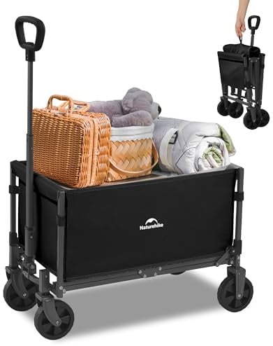 Naturehike Vikbar handvagn, maximal belastning 120 kg, extra stor kapacitet, utomhus, vikbar med justerbar vagn, för camping, shopping, strand