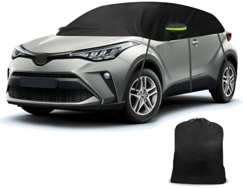 Halbe Autoabdeckung Kompatibel mit Toyota C-HR 2016-2025, Halbabdeckung wasserdichte Halbgarage mit Winddichtem Gurt Reflexstreifen für Schnee, Regen, Allwetterschutz