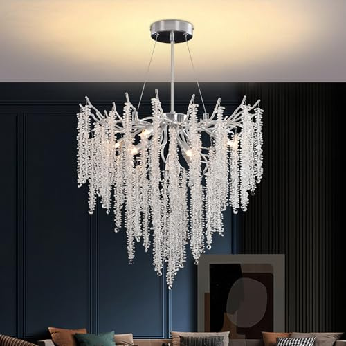 YZBEIMDAI Luxus Kronleuchter Kristall, Modern Zweig Kristall Pendelleuchte, Höhenverstellbar Hängeleuchte für Esszimmer, Küche, Wohnzimmer, Schlafzimmer