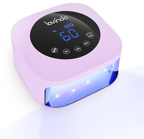Lavinda Lampe à ongles LED 54 W, rechargeable sans fil, lampe à ongles en gel professionnelle avec affichage minuterie, lampe UV à séchage rapide pour ongles en gel, séchoir à ongles violet macaron