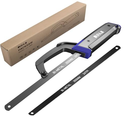 AIRAJ Junior Hacksaw,Compact Metal Saw,with 2 HSS Flexible Bi-Metal Saw Blades,Hacksaw for Metal,Wood,Plastic Cutting,Aluminum Alloy Frame,PP+TPR Rubber Handle,for Use in Confined Spaces