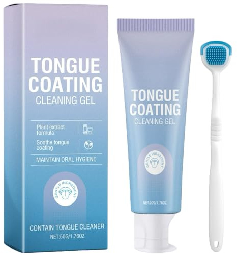 50g Tongue Cleaner Kit: Tongue Gel Cleaner & Brush Scraper for Quick Cleaning,Gentle Non-Irritating Tongue Cleaning Gel with Serum&Paste for Long-Lasting Fresh Breath and Oral Cavity Protection