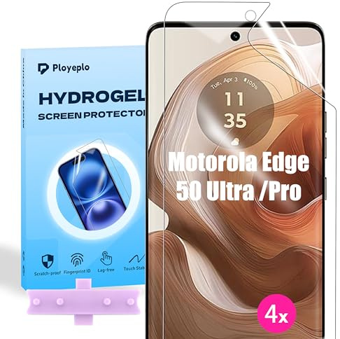 Ployeplo Películas de Hidrogel para Motorola Edge 50 Ultra/Pro, 4 Piezas HD Protector de Pantalla de TPU Suave Transparente con Una Posicionador Fácil Instalación(no vidrio templado)