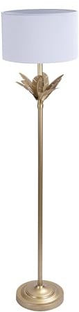 Relaxdays Stehlampe, Palmenblatt-Sockel, Stoffschirm, E27-Fassung, Wohnzimmer, Schlafzimmer, Standlampe, weiß/Gold