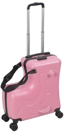 Fiauli kinderkoffer zum draufsitzen, Handgepäck mit großem Fassungsvermögen und Rollen, stoßfester rollender Kinderreisekoffer mit Sitz und Sicherheitsgurt, Handgepäck mit 4 Spinnerrädern Rosa