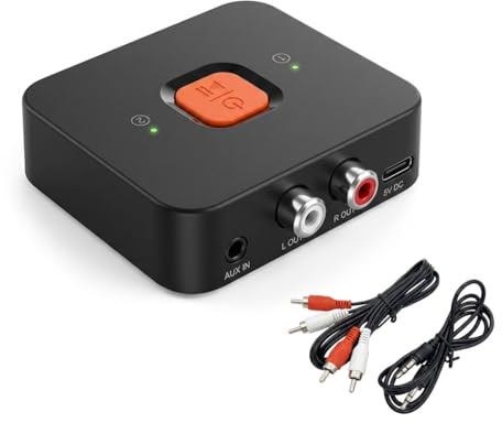 Bluetooth 6.0 Adapter Empfänger Audio Receiver mit 3.5mm AUX und RCA, Dual Ausgang für Stereoanlage Lautsprecher Autoradio Verstärker, verbindet 2 Geräte gleichzeitig, 10-20m Reichweite