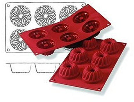 Moule à mini kouglofs 6 parts - 100% silicone - Ø 7cm par kouglof, hauteur 3,6cm
