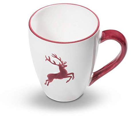 GMUNDNER KERAMIK Frühstücksbecher Max Füllmenge : 0.3 Liter bordeauxroter Hirsch Geschirr, handgemacht in Österreich