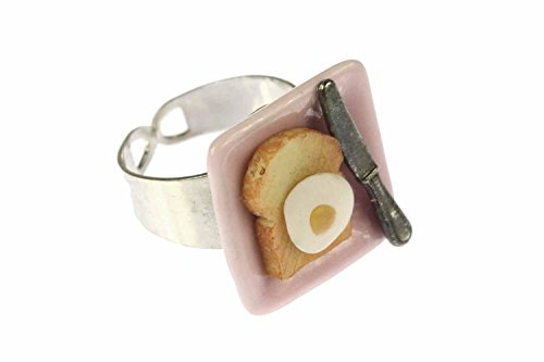 Miniblings toast assiette de petit déjeuner avec bague de couteau d'oeuf - plaque petit-déjeuner de pain grillé avec un couteau d'oeuf - Bijoux fantaisie fait main bague I avec motif I taille réglable