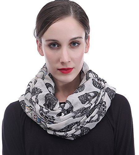 Lina & Lily Damen Loop Schal Rundschal Schlauchschal Schädel Tag der Toten (Weiße)