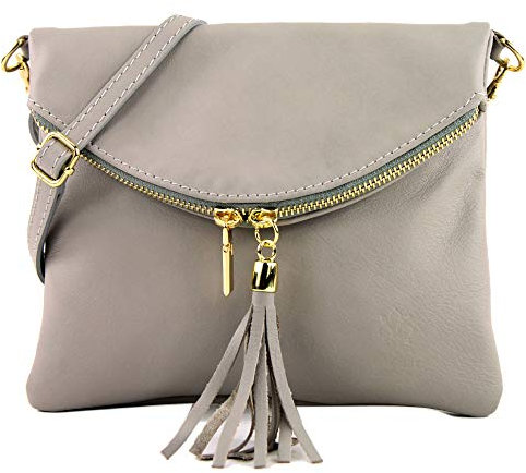 modamoda de - T139-A - ital Umhängetasche Klein Nappaleder, Farbe:T139A Grau