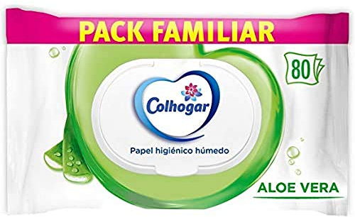 Colhogar Aloe x80 - Papel Higiénico Húmedo Desechable con Extracto de Aloe Vera - Sin Alcohol - Dermatológicamente Testado - Paquete de 80 Toallitas Húmedas y Desechables por WC