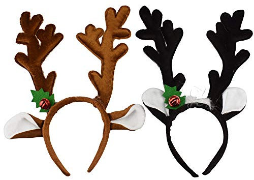Nv Wang Rentier Geweih,Geweihe Stirnband Niedlich Rentier geweih Haarreif 2 stücke Cosplay Haarband mit Glocken Für Erwachsene Kinder zum Halloween Weihnachten Ostern Party Dekoration