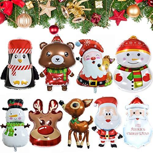 Yueser Weihnachten Luftballons, 9 PCS Weihnachten Folienballon Helium Luftballons Weihnachtsballons Weihnachtsmann Foilballoon Aluminiumfolie Luftballon Weihnachtsdeko für Weihnachtsfeier Dekoration