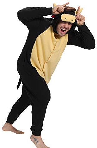 dressfan Unisex Toro Pigiama Costumi Tuta Cosplay Costumi Natale Halloween Pigiama per Adulti Adolescenti Bambini Nero XL