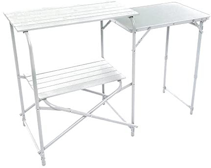 Hi-Gear Elite Kitchen Stand with Storage Shelf, Lightweight, Easy to Assemble, Sturdy, Portable, Collapsible, Folding Furniture, Ideal for Camping and Festivals, includes Carry Bag, Silver