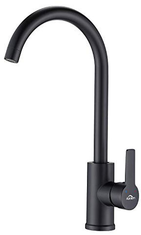 Auralum Küchenarmatur Schwarz, Wasserhahn Küche Mischbatterie 360° Drehung-Spültischarmatur Hochdruck Spülbecken Armatur Küche in Elegant Design