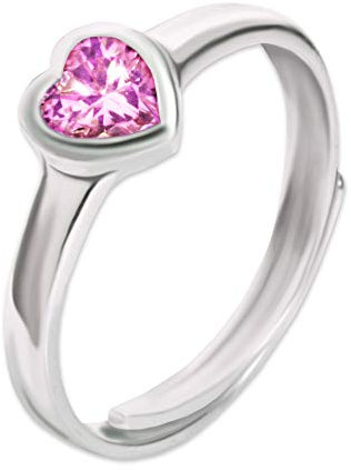 CLEVER SCHMUCK Silberner Mädchen Ring glänzend poliert mit Herz rosa Zirkonia 925 Sterling Silber universell einstellbare Größe für Kinder im Etui rosa