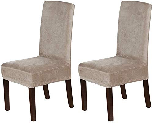 LINGKY Samt Esszimmer Stuhlhussen Stretch Stuhlhussen Für Esszimmer Parson Stuhl Schonbezüge Stuhl Schutzhüllen Esszimmer, Soft Thick Solid Velvet Fabric Washable (Taupe,Set of 2)