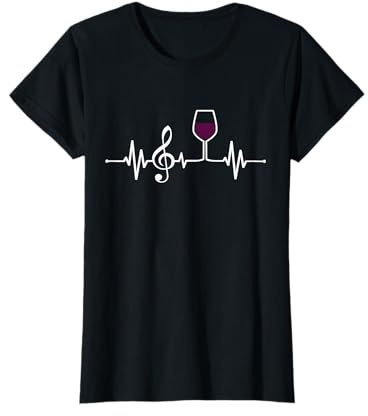 Wein Herzschlag Notenschlüssel Musik Wine Heartbeat Musiker T-Shirt