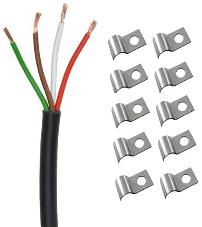 FKAnhängerteile 5 Meter Kabel rund 4 x 0,75 mm² - braun Weiss rot grün + 10 Kabelschellen