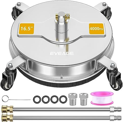 EVEAGE 16.5 Pressure Washer Surface Cleaner, Power Washer Surface Cleaner w/Extension Wand & 4 Wheels,Replacement Nozzle - Powerful Pressure Washer Attachment for Patios,4000PSI