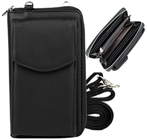 irisaa Geldbörse Damen mit Handyfach, RFID Schutz und Viele Kartenfächer, Crossbody Handytasche mit Geldbeutel Kleine Umhängetasche mit Verstellbarem Schultergurt, Damen Tasche:weich-schwarz
