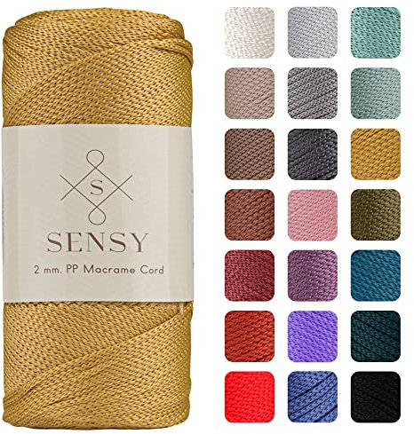 Sensy Premium - Cuerda de poliéster de 2 mm, 230 metros, 100% polipropileno, cuerda de macramé, cuerda de ganchillo de 2 mm, hilo de ganchillo, regalo para tejedor (Mostaza)