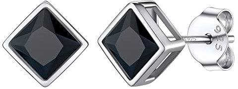 Silvora 5mm Circonitas Cuadradas Pendientes Negro Plata de Ley Brincos Brillantes Negros Pequenos
