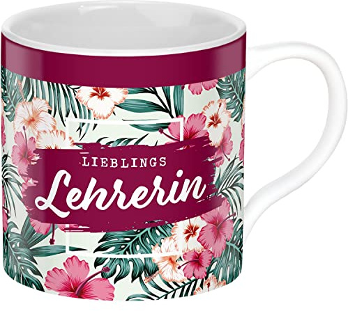 GRUSS & CO 47641 Tasse Motiv Lehrerin, Porzellan, 45 cl, Dschungel-Print, Mehrfarbig