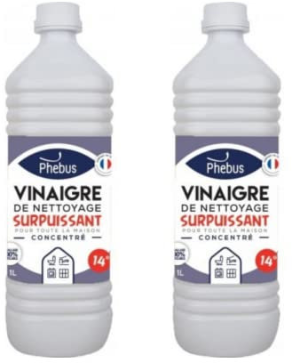 DSTOCK60 - LOT DE 2 BOUTEILLES DE 1 LITRE DE VINAIGRE BLANC NATUREL CONCENTRÉ 14 Degrés (PHEBUS produit d’origine garantie) - DÉGRAISSE, DÉTARTRE, DÉSHERBE - MAISON et JARDINAGE