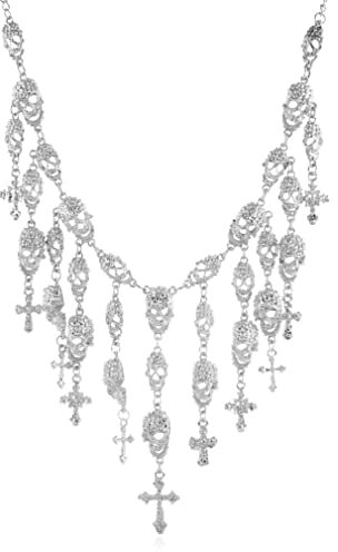 YAZILIND Chunky Bib Halskette Totenkopf Damen Quasten Vintage Punk Schlüsselbein Schmuck Extender Kette Kleid Pullover Aussage (Silber)