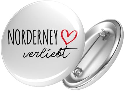 Huuraa Button Norderney verliebt Ansteckbutton 25mm mit Namen deiner lieblings Insel Geschenk Idee für Freunde und Familie