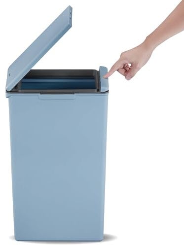 EKO Morandi Kitchen Bin, Touch Recycling Bin, Perfect for Kitchen & Home, Titanium Blue Plastic Bin, 40 Litre