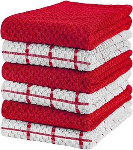 Utopia Towels - 6 Torchons de Cuisine - Serviettes de Cuisine 100% Coton - Lavable en Machine (38 x 64 cm) (Rouge et Blanc)