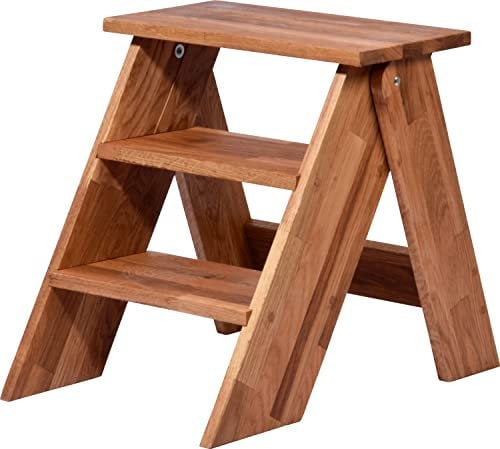 dobar® Green Label 29022FSCe Premium-Tritthocker | Klapptritt aus massivem Eichenholz | Faltbarer Klapphocker | Schemel für die Ernte/Haushalt/Badezimmer | 42 x 54 x 45 cm | Natur