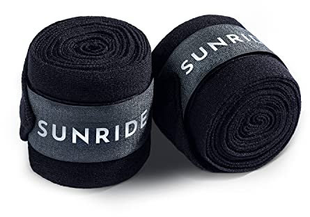 Sunride Bandagen für Pferde, stabilisieren Sehnen und Bänder - atmungsaktiv, temperaturausgleichend (2er Set, schwarz)