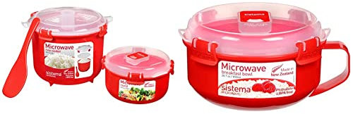 Sistema Modern Round Red Microwave Containers | 2.6L Rice Cooker & 915ml Round Container Set | BPA-Free | 1 Count