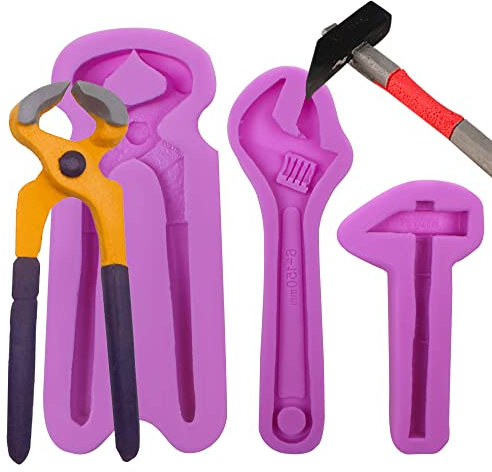 Handwerkzeuge Silikon-Schokoladenformen, 3 Packungen große Hammerschlüssel, Zangen, Bauwerkzeuge, Backformen, 3D-Fondantform für Kuchendekoration, Süßigkeiten, Zucker, Handwerk, Gummipaste, Ton