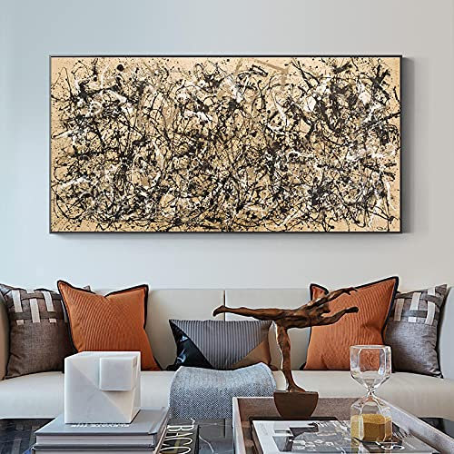 Abstrakte Kunst, Gemälde, Herbstrhythmus, von Jackson Pollock, Leinwand, Poster und Drucke, Wandkunst für Wohnzimmer, groß, 163 x 81 cm/64 x 32 Zoll, mit schwarzem Rahmen