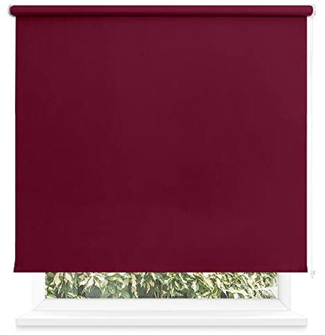 Estor Enrollable Opaco 100 x 200cm (Ancho x Largo), Blackout para Puertas y Ventanas, Medida de la Tela 95 x 195cm (Granate)