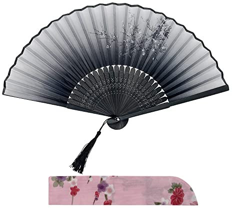 Kibon Folding Fans, Handheld Fans, Hand Fans, Bamboo Fans with Tassel for Birthday Gifts Dancing Cosplay Wedding Party Props Decoration (Navy Blue)