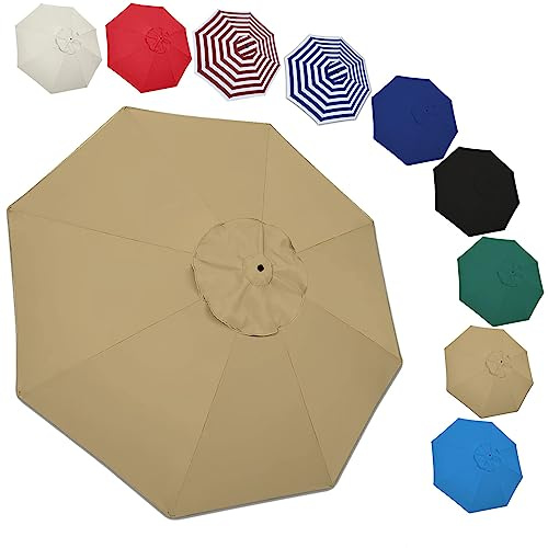Plerile Toile De Rechange pour Parasol À 6 Baleines/8 Baleines, Housse De Rechange pour Parasol De 2m/2,7m/3.0m, Couverture De Remplacement pour Parapluie Extérieur(Couleur:Kaki,Taille:300cm 6-Ribs)