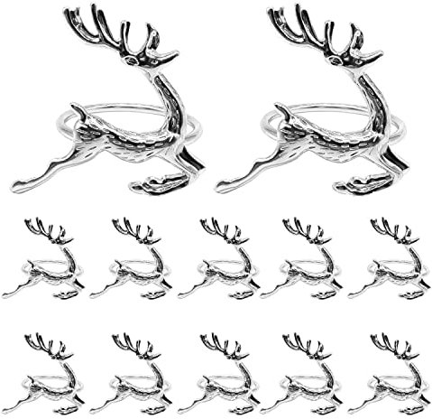 12 Stück Serviettenringe Weihnachten, Serviettenringe Hirsch Silber, für den Weihnachtstisch, Tischdekoration für EIN Abendessen, Küchenzubehör für den Esstisch der Familie (Silber)