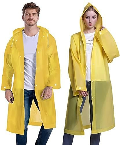 GUKOY Rain Ponchos Raincoats for Adults, 100% Waterproof Reusable [2 Pack] Rain Cape Emergency for Women Men with Hood and Drawstring Yellow